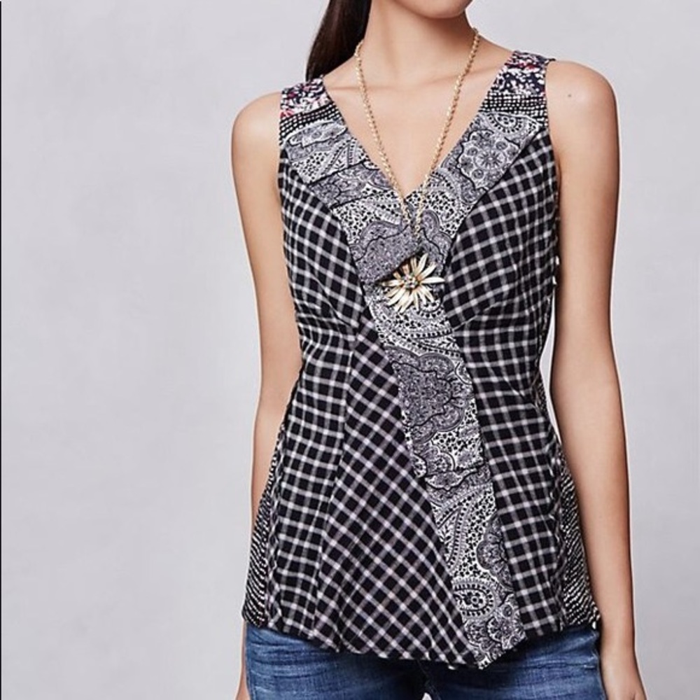 Anthropologie One September Rose Farm Plaid Tank